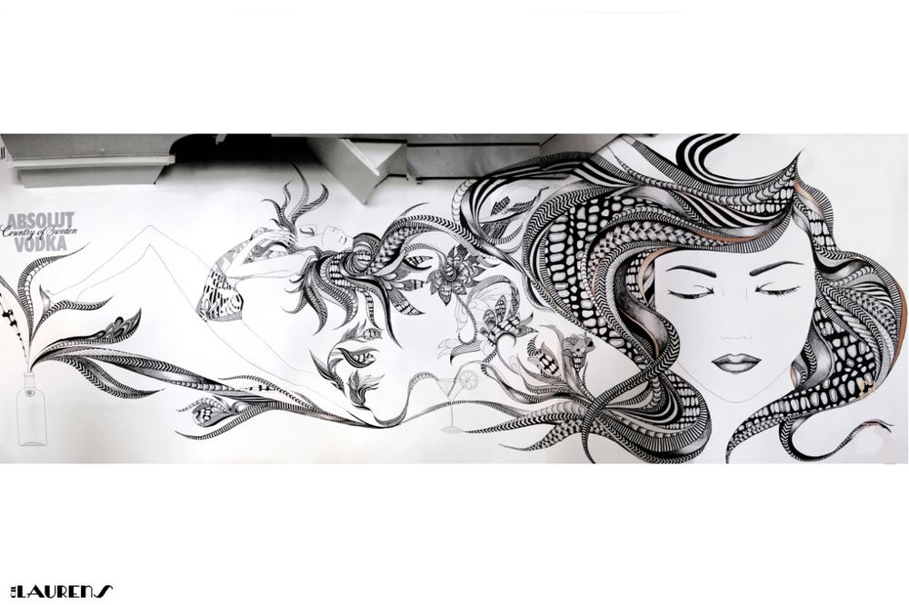 Wall mural in progress, commissioned by Absolut Vodka